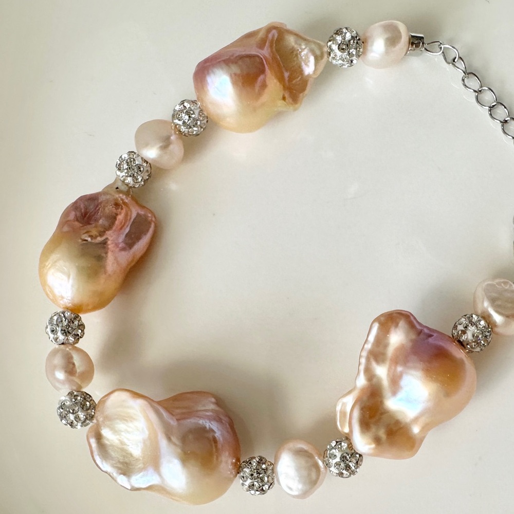 L4- Set of Freshwater Baroque Pearl Bracelet 7 inches & CZ Bracelet 6.75 in - Picture 8 of 10